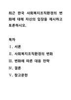 최근 한국 사회복지조직환경의 변화에 대해 자신의 입장을 제시하고 토론하시오-1