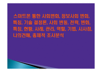 스마트폰 통한 사회변화, 정보사회 변화, 특징, 기술 결정론, 사회 변동, 전략, 변화, 특징, 현황, 사례, 관리, 역할, 기법, 시사점, 나의견해, 총체적 조사분석-1